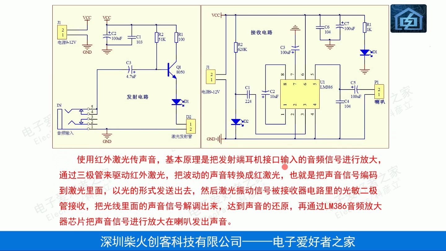 [图]激光无线音频传输 原理图讲解，电路图学习，电子爱好者之家，Elecfans科彦立，51单片机，电子元器件，发光二极管DIY制作，广西民族学院，电子电工套件