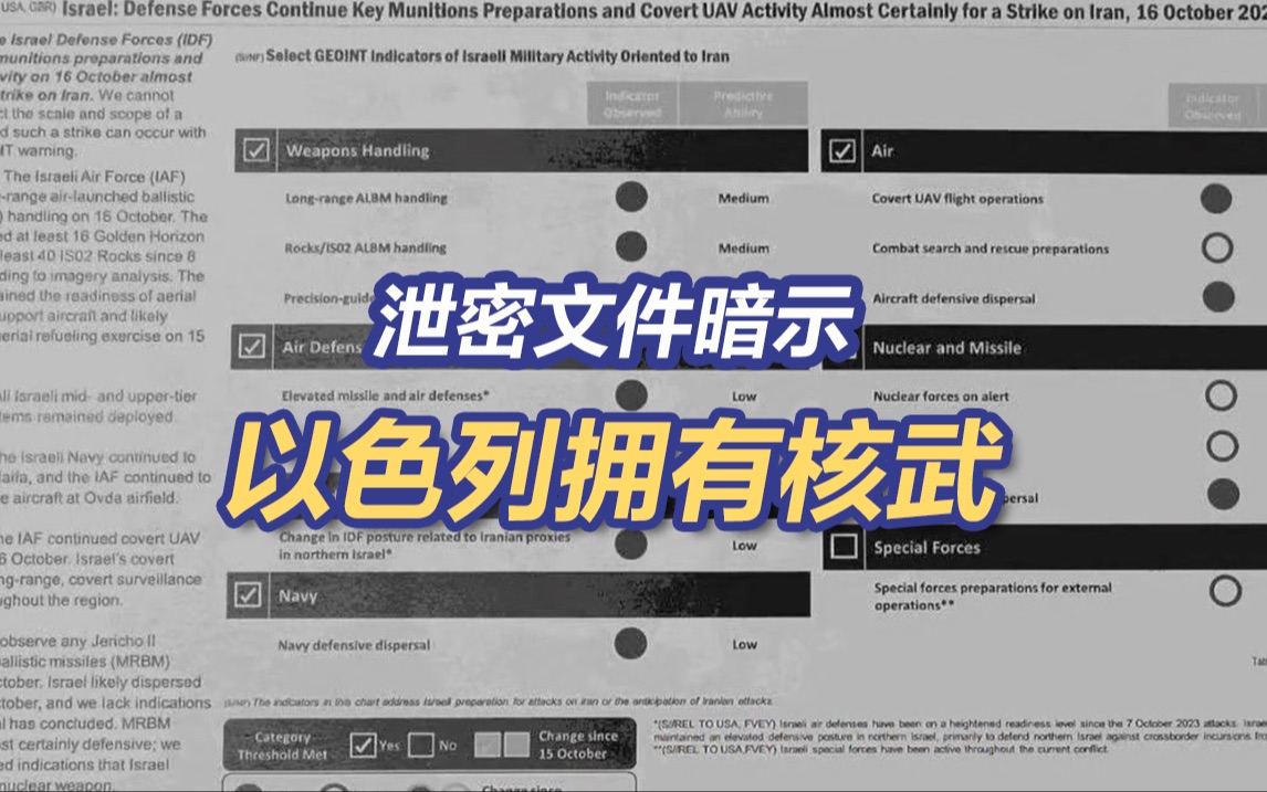 涉以色列绝密情报外泄 泄密文件暗示以色列拥有核武哔哩哔哩bilibili