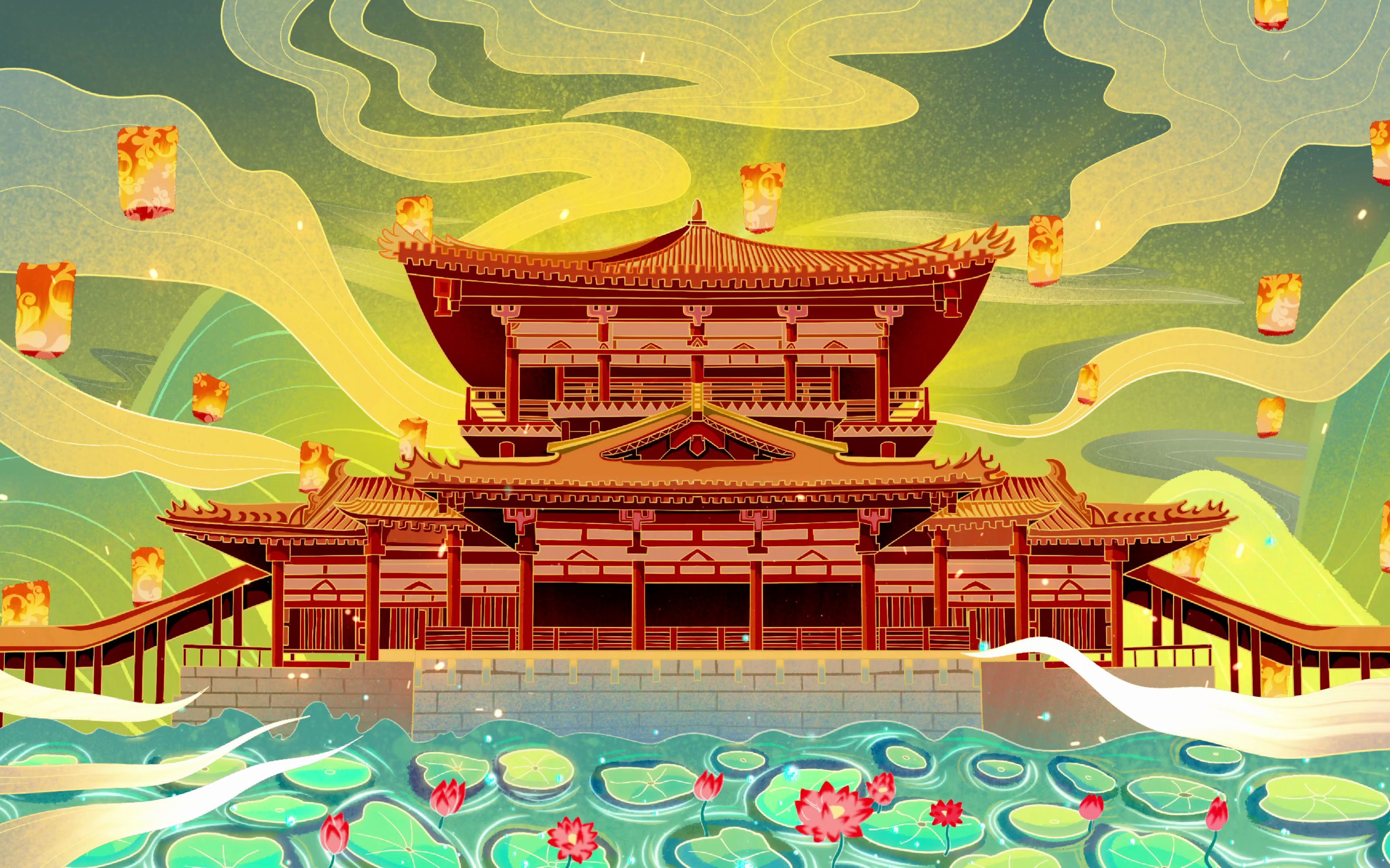 鎏金水墨长安背景视频素材