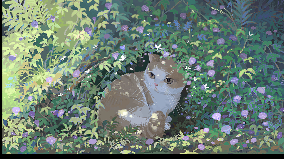 藏在喇叭花藤蔓下的猫——绘画过程