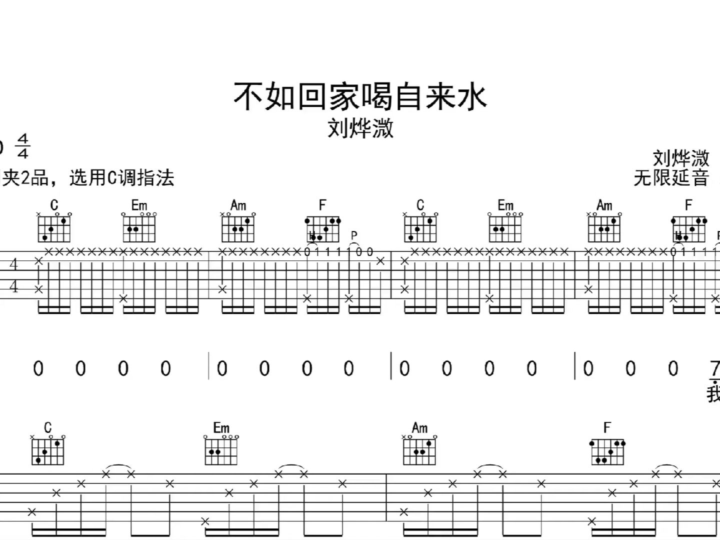 不如回家喝自来水,吉他谱,吉他弹唱,动态吉他谱