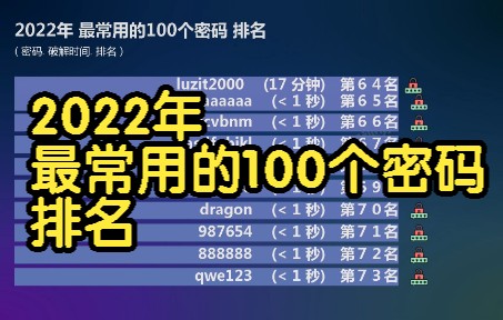 2022年 最常用的100个密码 排名, 多个密码不到一秒钟就破解哔哩哔哩bilibili