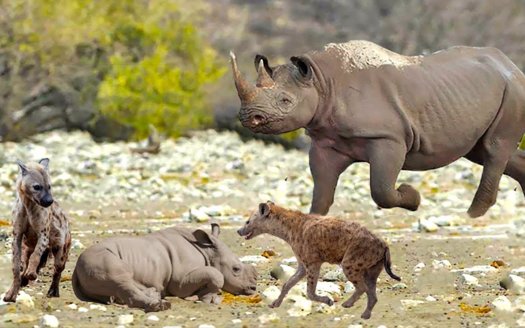 面对两只饥饿的鬣狗,犀牛妈妈能保护好自己的孩子吗
