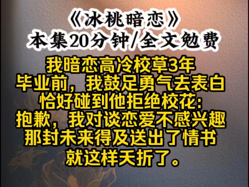 高中时,我暗恋高冷校草3年.毕业前,我鼓足勇气去表白,恰好碰到他拒绝校花,抱歉,我对谈恋爱不感兴趣,那封未来得及送出了情书,就这样夭折了...