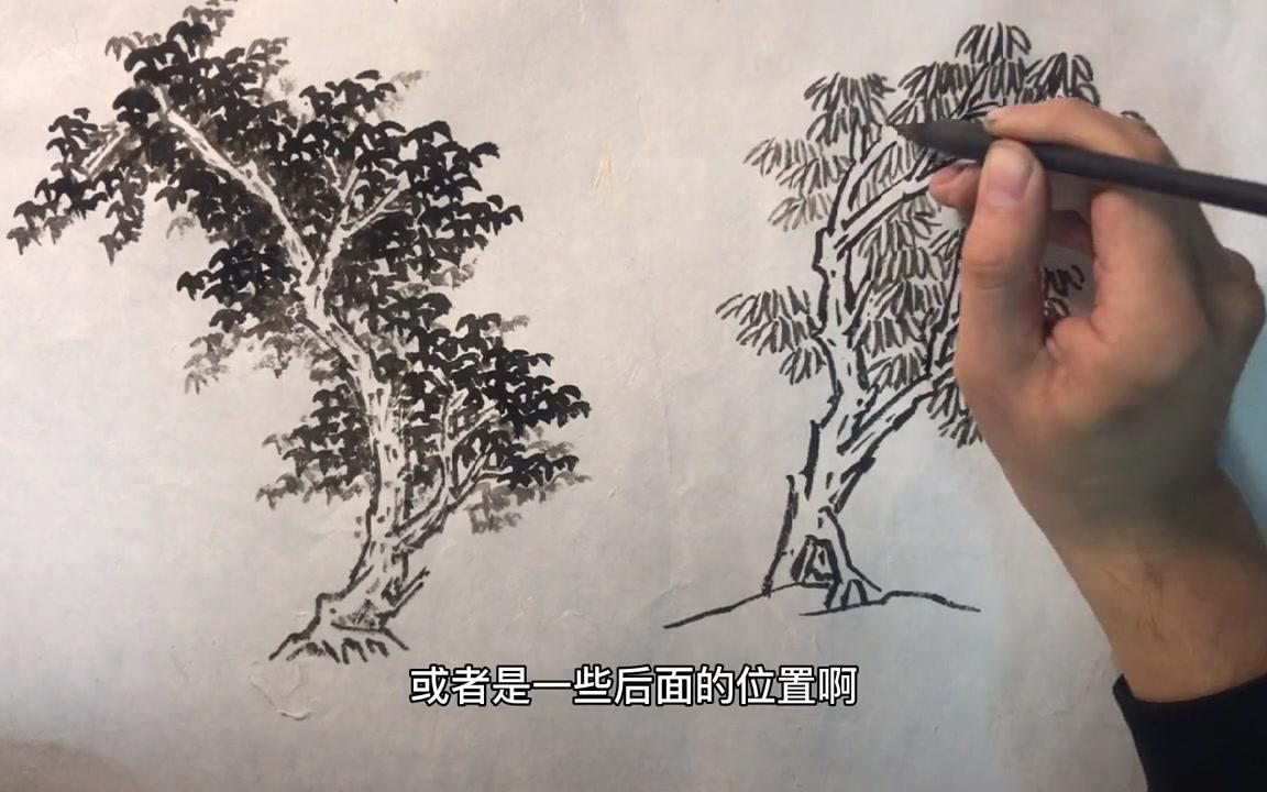 初学国画山水怎么入门?先画树木,五分钟就能画完哔哩哔哩bilibili