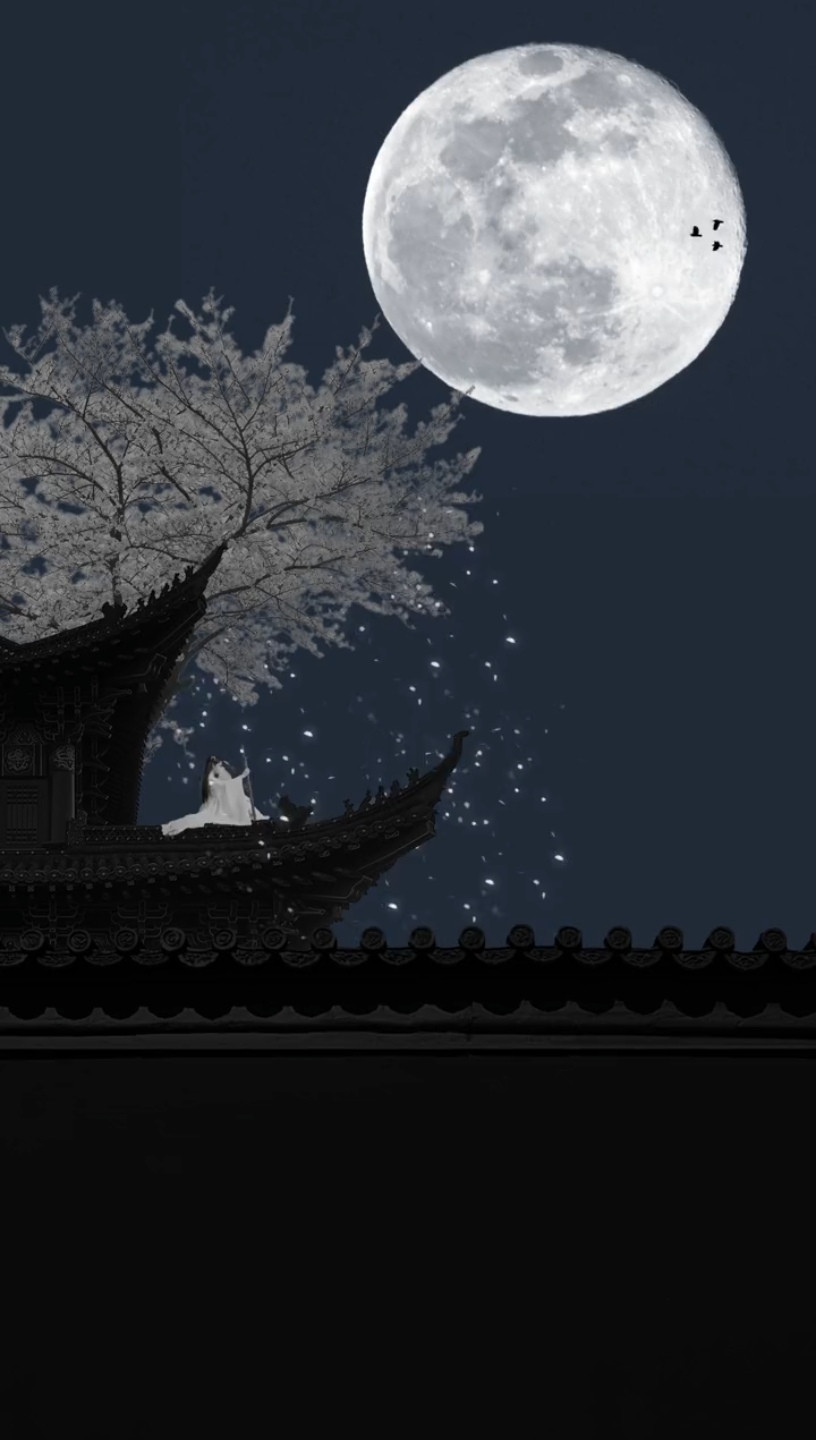 盼春归圆月当空雁声来清风摇落百花飞羌笛不解思春梦孤影楼台高墙围