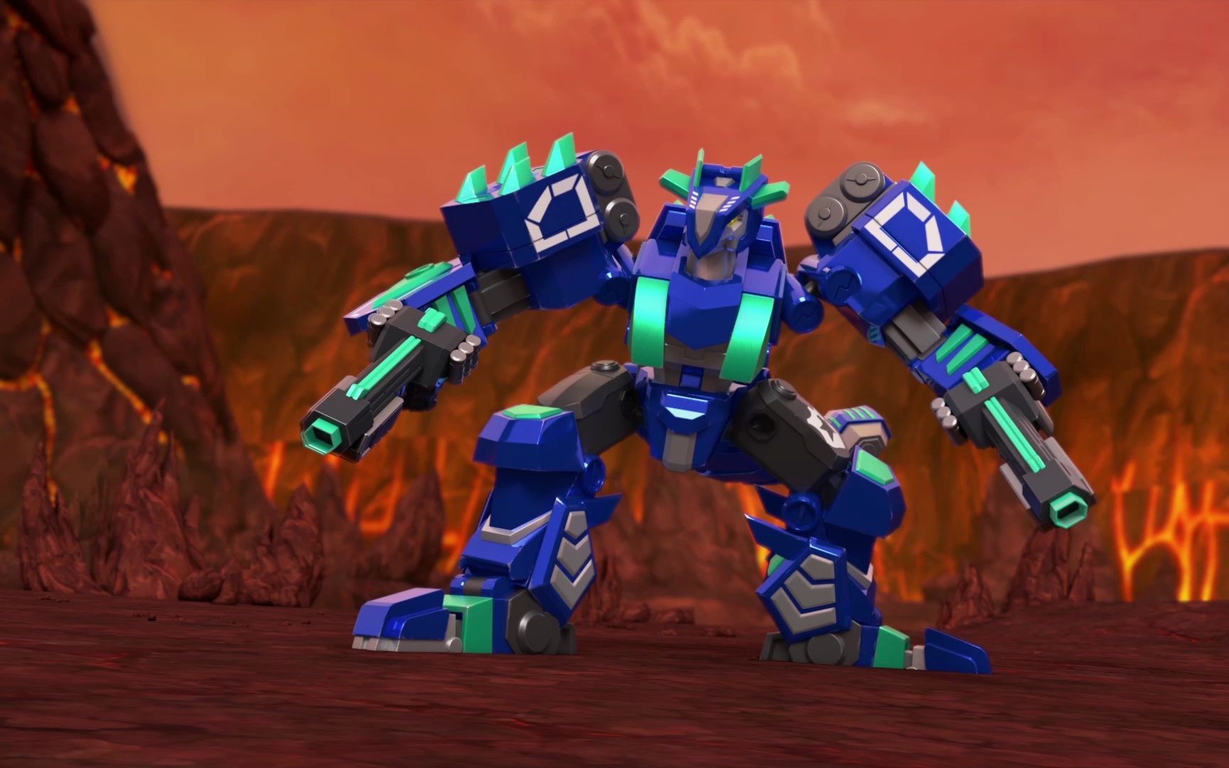 心奇爆龙战车6魔方变形精彩战斗:三角龙,甲龙,腕龙,冰龙进攻歼星兽!