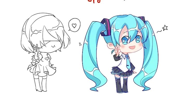 板繪初音q版初音小蘿莉的繪畫