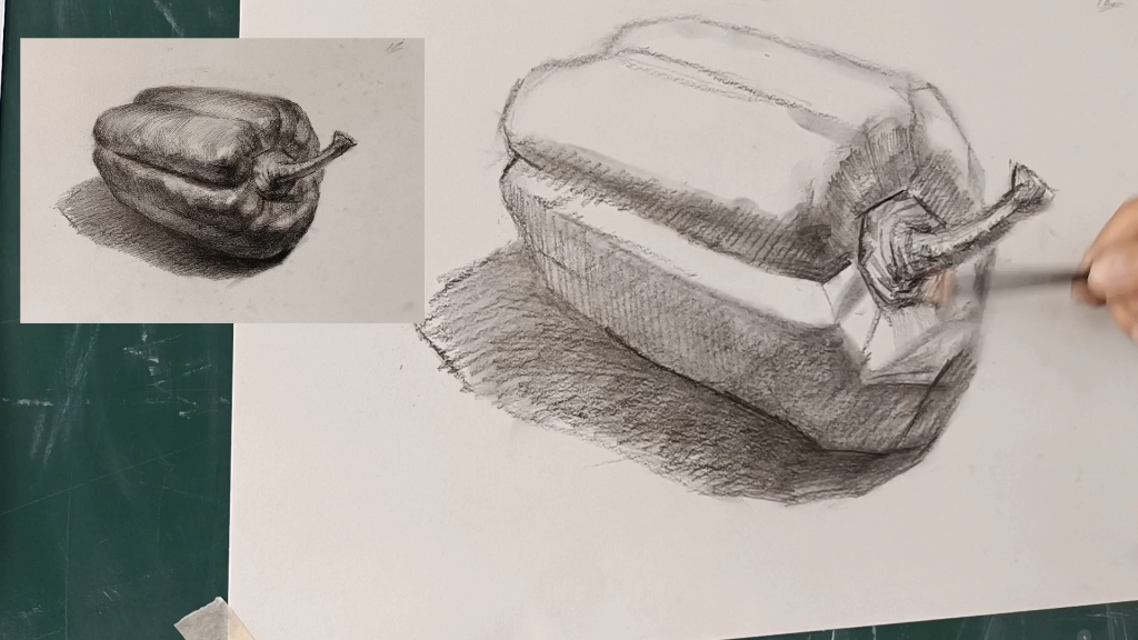 油画初级班_单个静物临摹练习(青椒)示范课_哔哩哔哩_bilibili