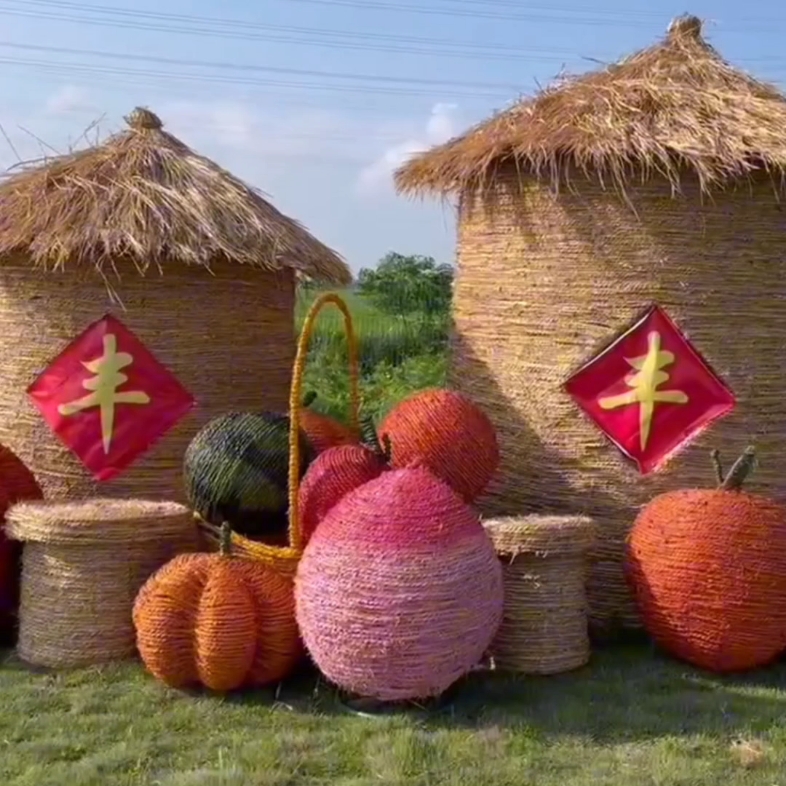 丰收节稻草粮仓景观小品雕塑 稻草人工艺品粮仓制作