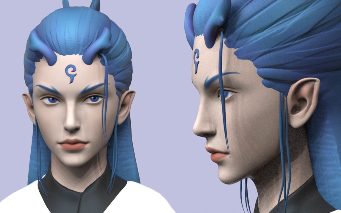 【zbrush】《哪吒之魔童降世》敖丙人物角色雕刻,模型上色技巧讲解!