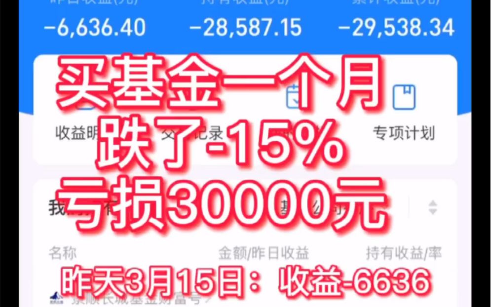 【小张同学跟风买基金】昨天3月15日:收益6636.跟网络大v买基金,亏了接近30000元.不能盲目跟风呀?哔哩哔哩bilibili