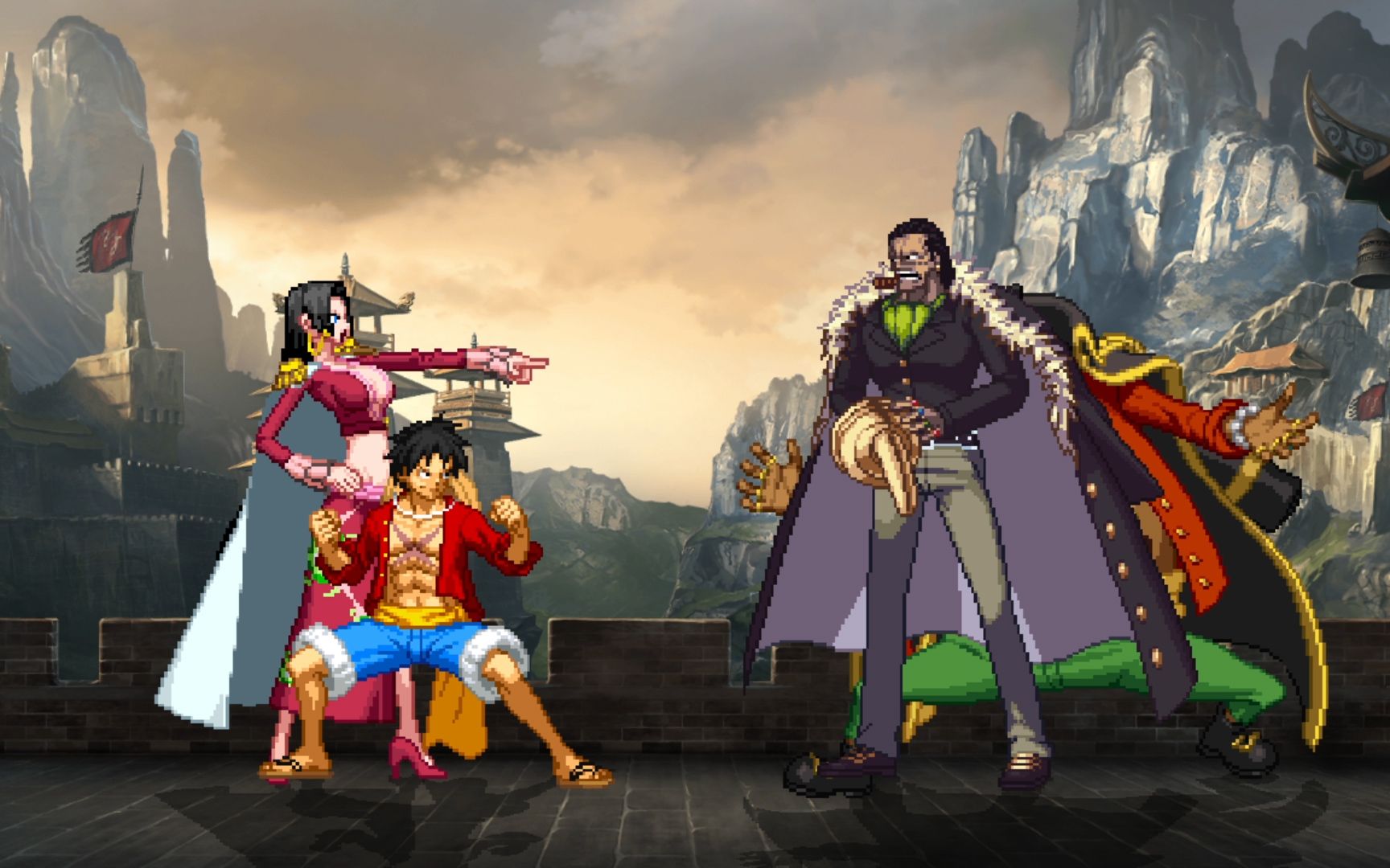 海贼王格斗,女帝路飞vs沙鳄黑胡子,二对二组队战