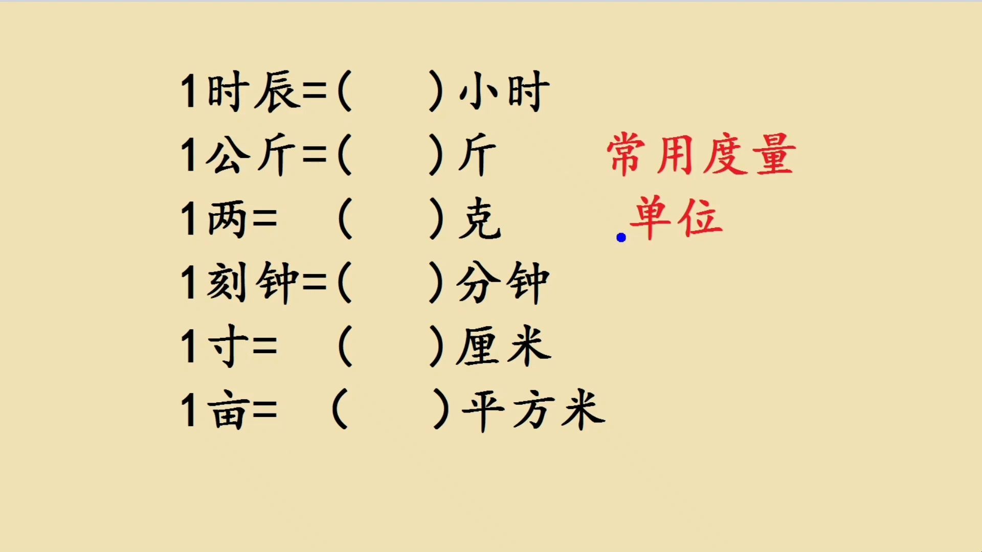 常用度量单位1亩=( )平方米、1刻钟=( )分钟哔哩哔哩bilibili