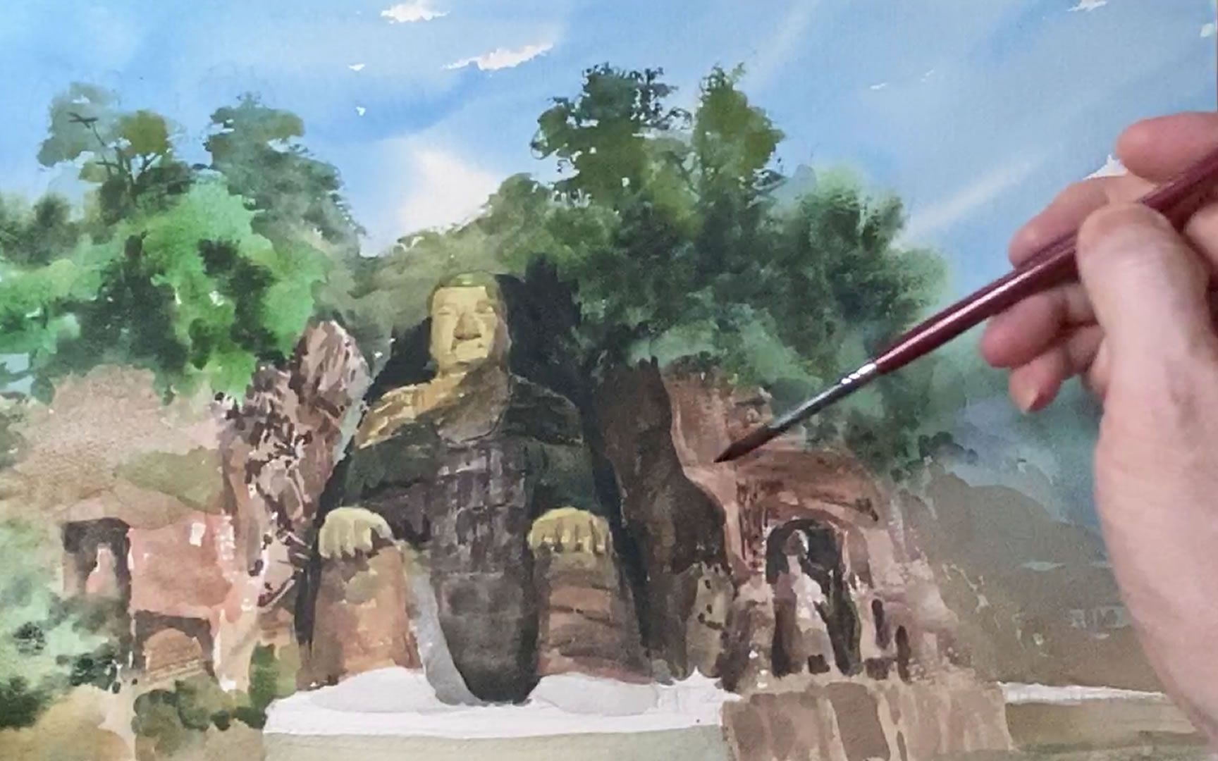 水彩画过程 12分钟水彩画之 乐山大佛_哔哩哔哩 (゜-゜)つロ 干杯