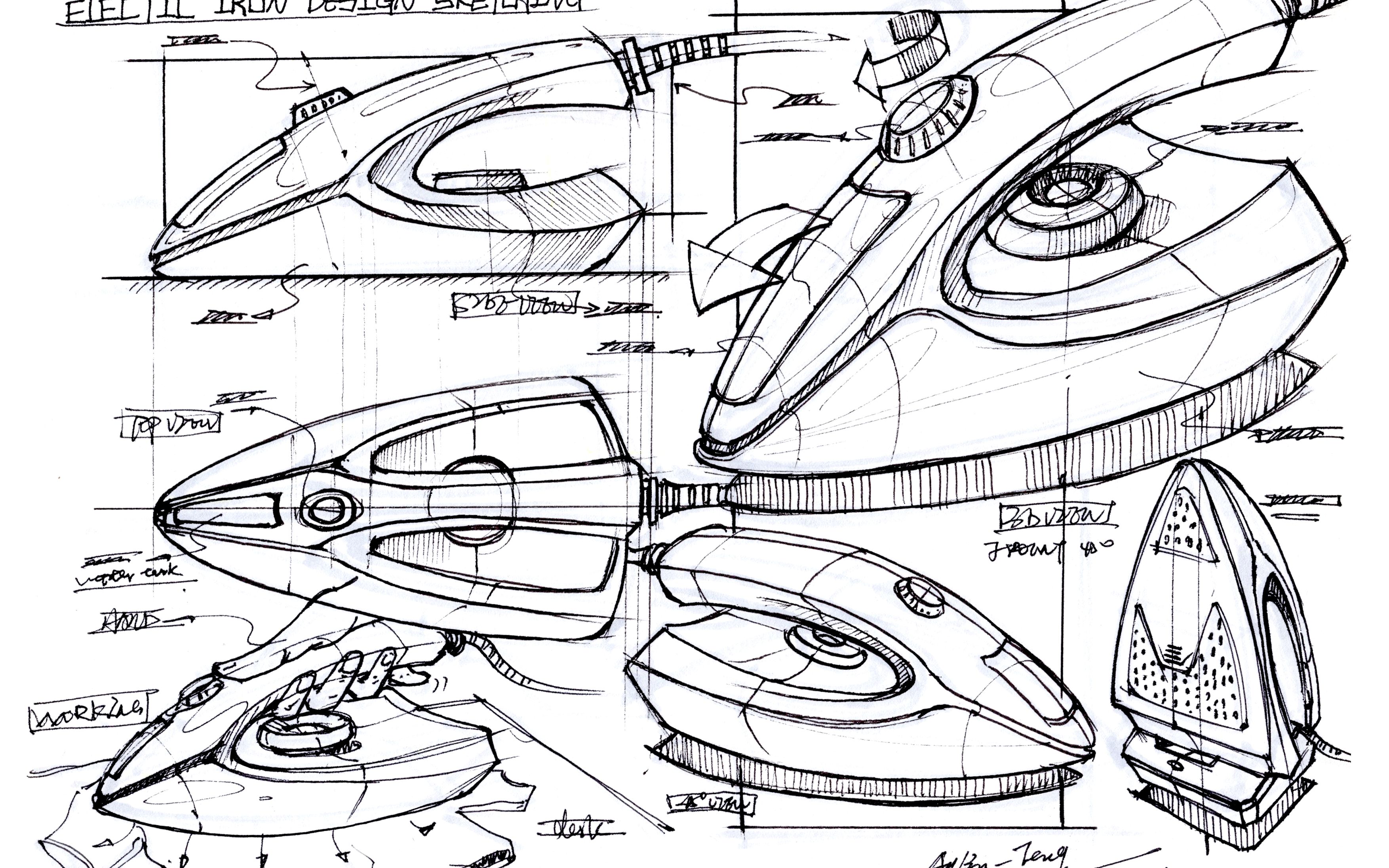 工业产品设计手绘电熨斗设计草图线稿绘制过程2p