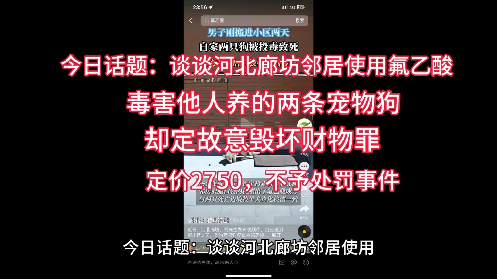 今日话题:谈谈河北廊坊邻居使用氟乙酸毒害他人养的两条宠物狗,确定故意毁坏财物罪,定价2750,不予处罚事件哔哩哔哩bilibili