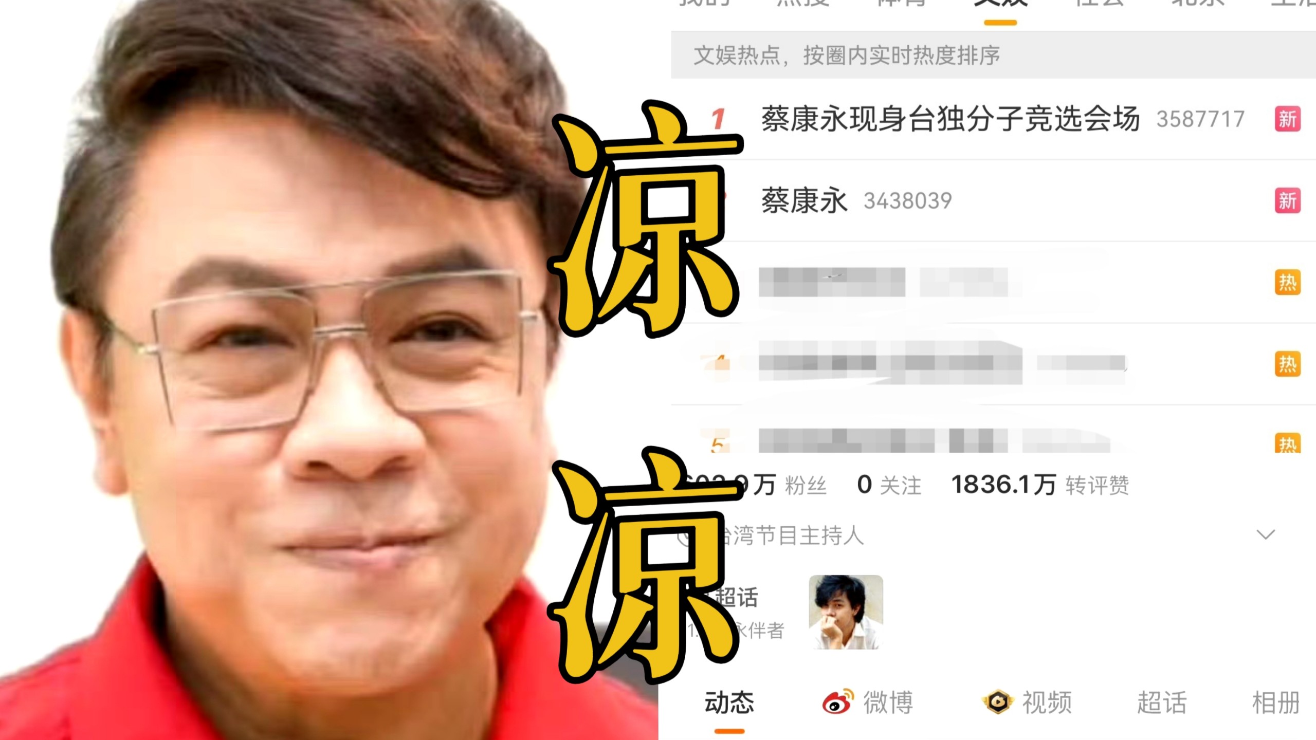 天，彻底凉凉！蔡康永现身台独分子沈伯洋竞选会场 手持应援棒现场加油！后者早就被列入制裁名单 是唯一因为国家分裂罪被立案的台独。其个人微博