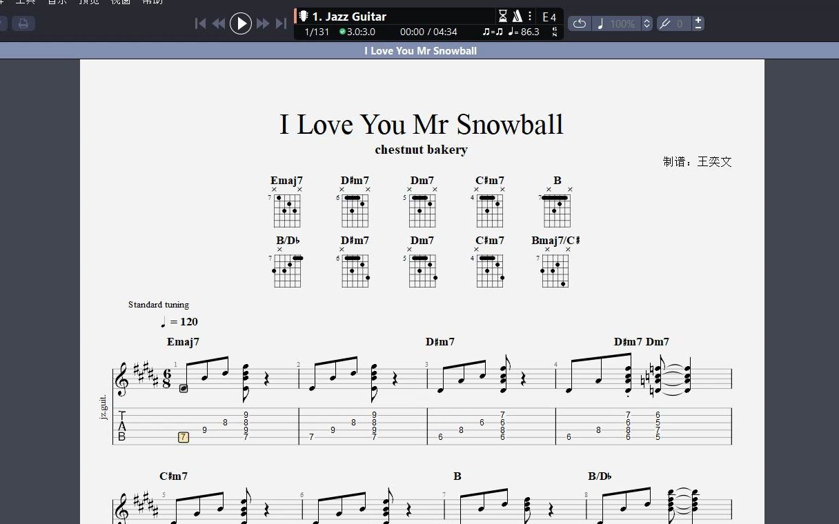 [图]chestnut bakery《I Love You Mr Snowball》吉他谱