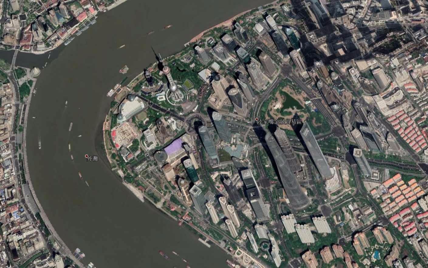 从卫星地图看上海摩天大楼一望无际像未来之城不愧是一线城市