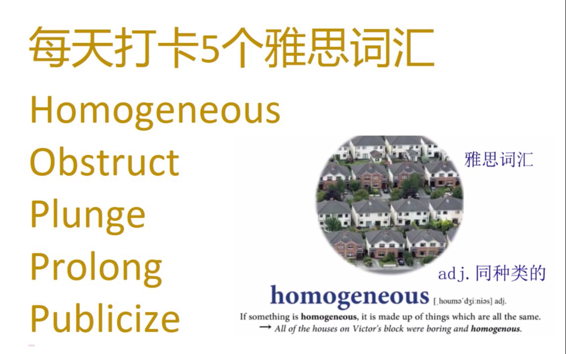 每天打卡5个雅思词汇homogeneous, obstruct, plunge, prolong, publicize哔哩哔哩bilibili