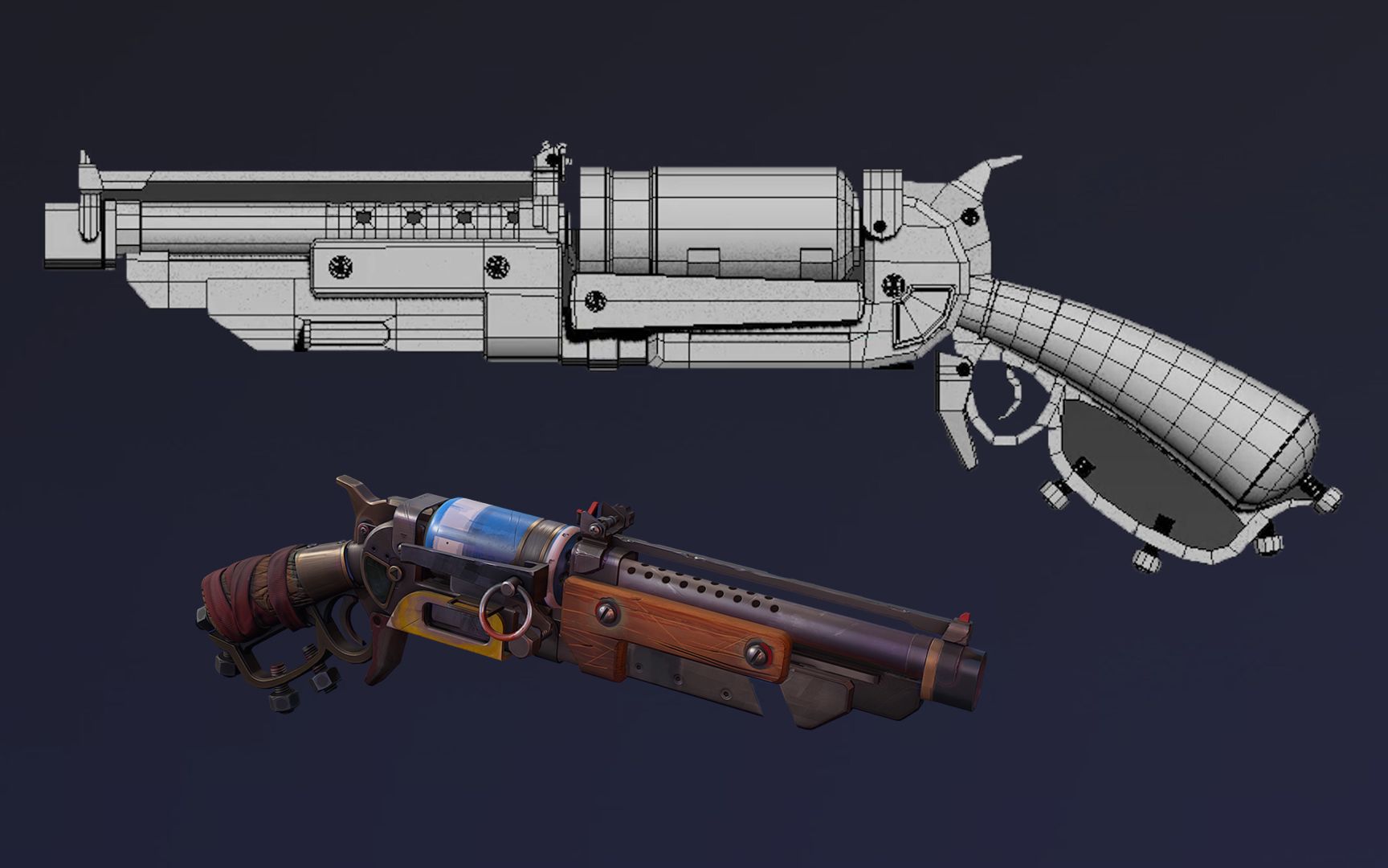 【3dmax游戏建模】零基础武器模型制作"来福枪"-低模布线,卡线教学