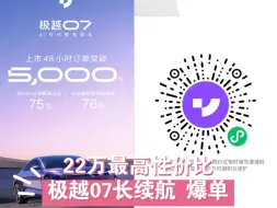 Tải video: 100度宁德时代三元锂=21.99万？！小众品牌极越首个爆款极越07果然爆单！48小时订单破5000！