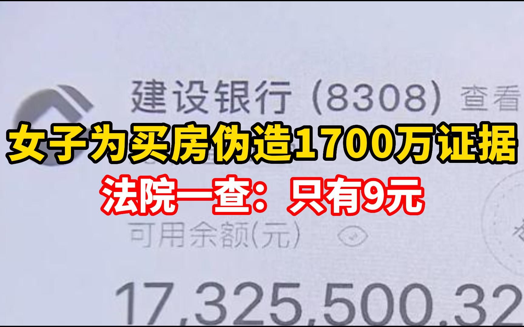 女子为买房伪造1700万证据,法院一查:只有9元哔哩哔哩bilibili