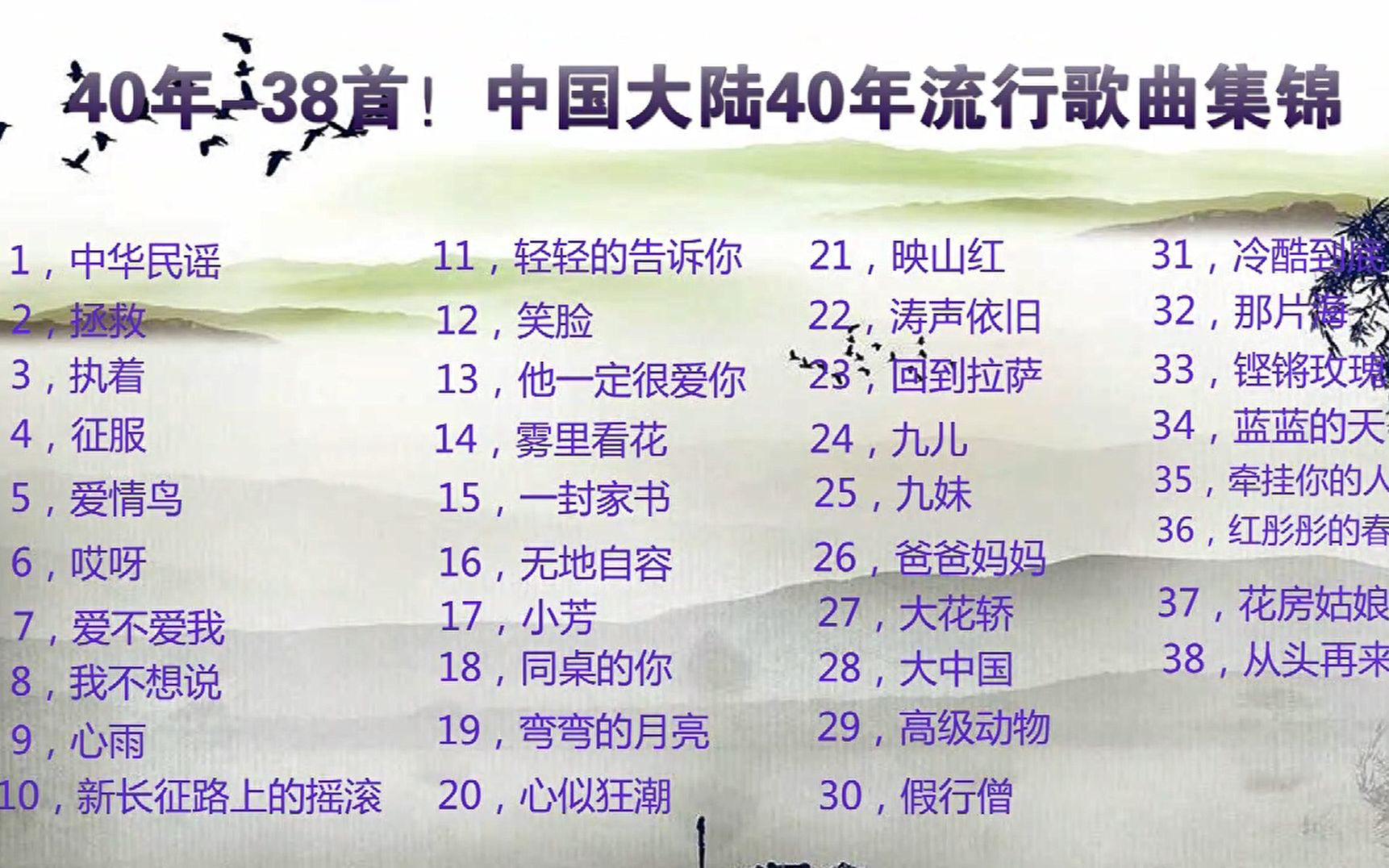 [图]1978—2019 改开40年中国内地原创流行歌曲极致经典38首，三代人的青春！