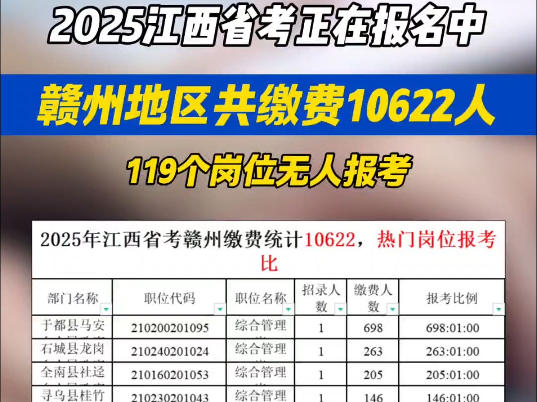 截止第四天赣州地区缴费10622,119个岗位无人报考哔哩哔哩bilibili