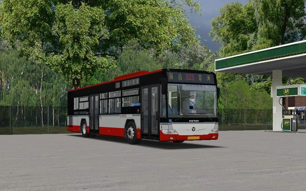 qsomsi2体验石家庄地图323路驾驶奔驰12米伪福田红鹰涂装