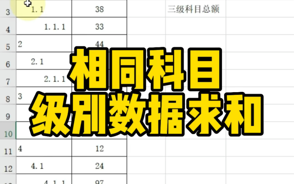 Excel相同科目级别数据求和哔哩哔哩bilibili