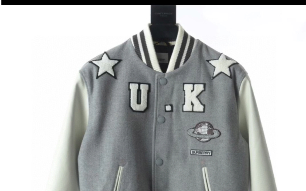 盘点一下高仿burberry巴宝莉22fw毛呢灰色拼接棒球服外套