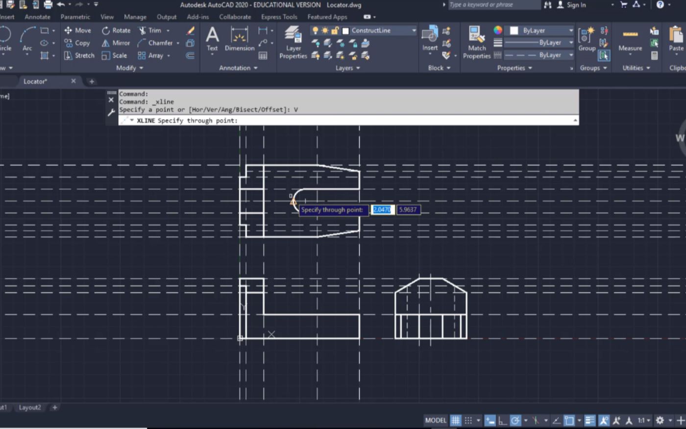 L8:三视图投影 练习3 | 辅助线 | AutoCAD 英文教学 | 三视图 | 投影 | 工程制图 | 计算机绘图哔哩哔哩bilibili