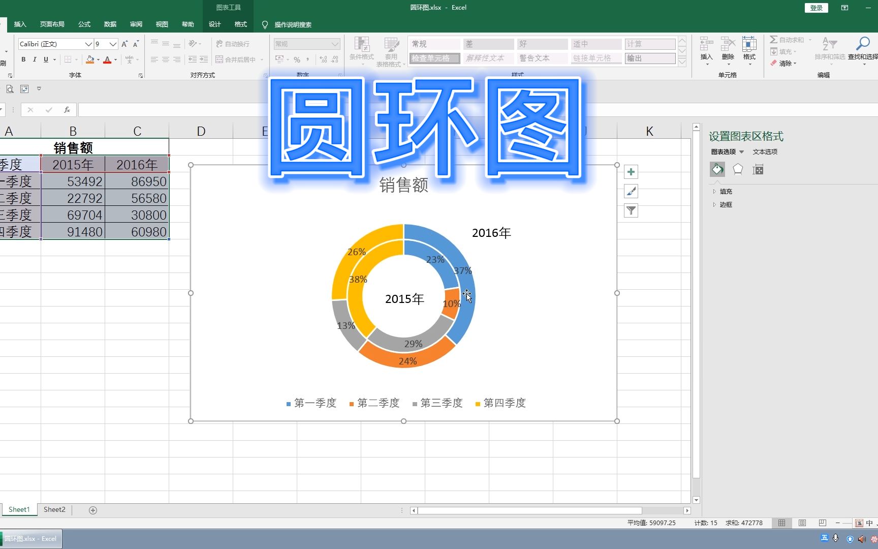 Excel 图表,一键快速生成圆环图,高大上的数据分析工具哔哩哔哩bilibili