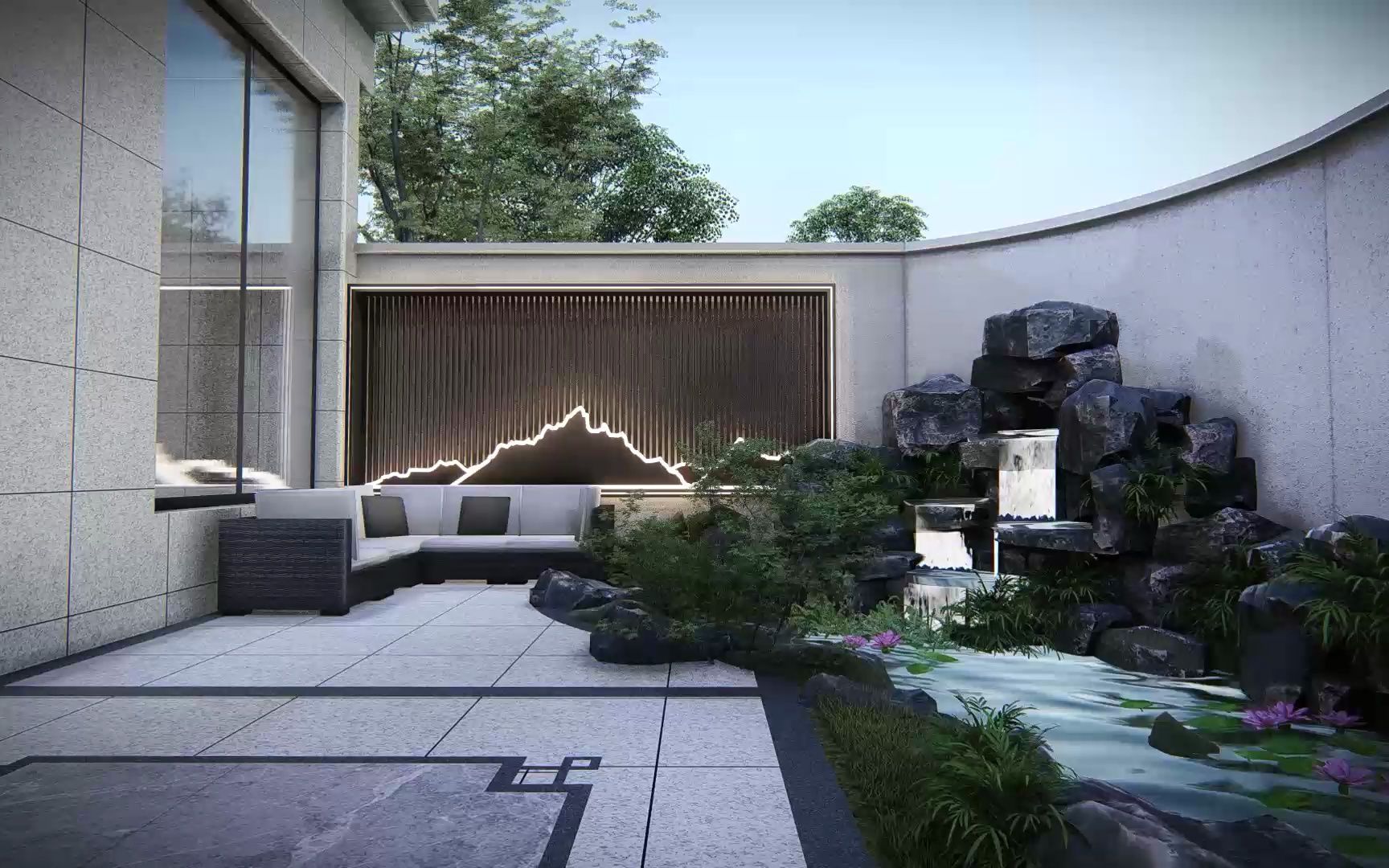 带水池的中式小院