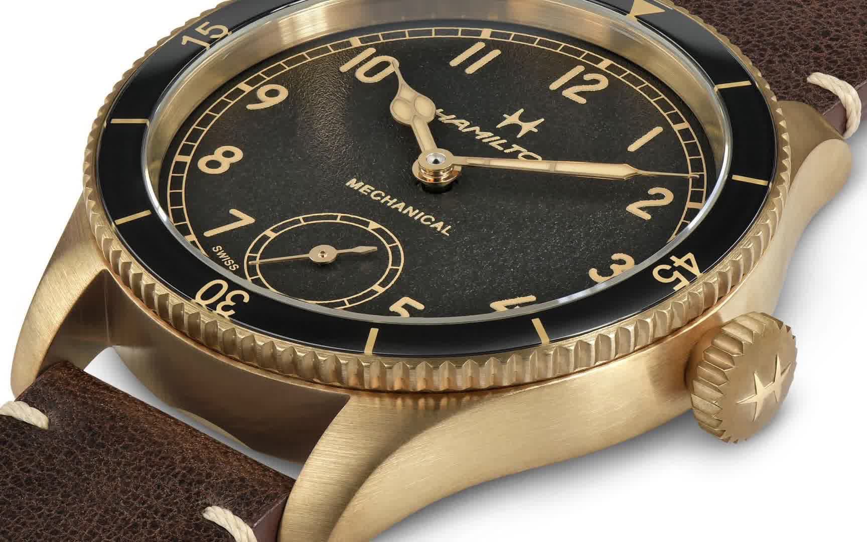 新款汉米尔顿hamilton卡其航空飞行先锋手卷机械表 - 青铜&不锈钢