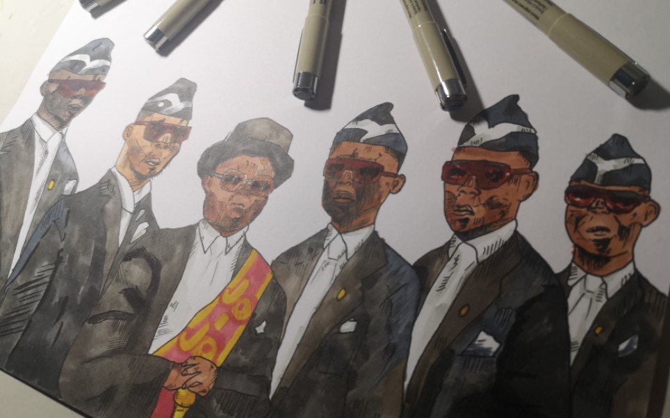 马克笔手绘当jojo画风遇上黑人抬棺会产生怎样的火花