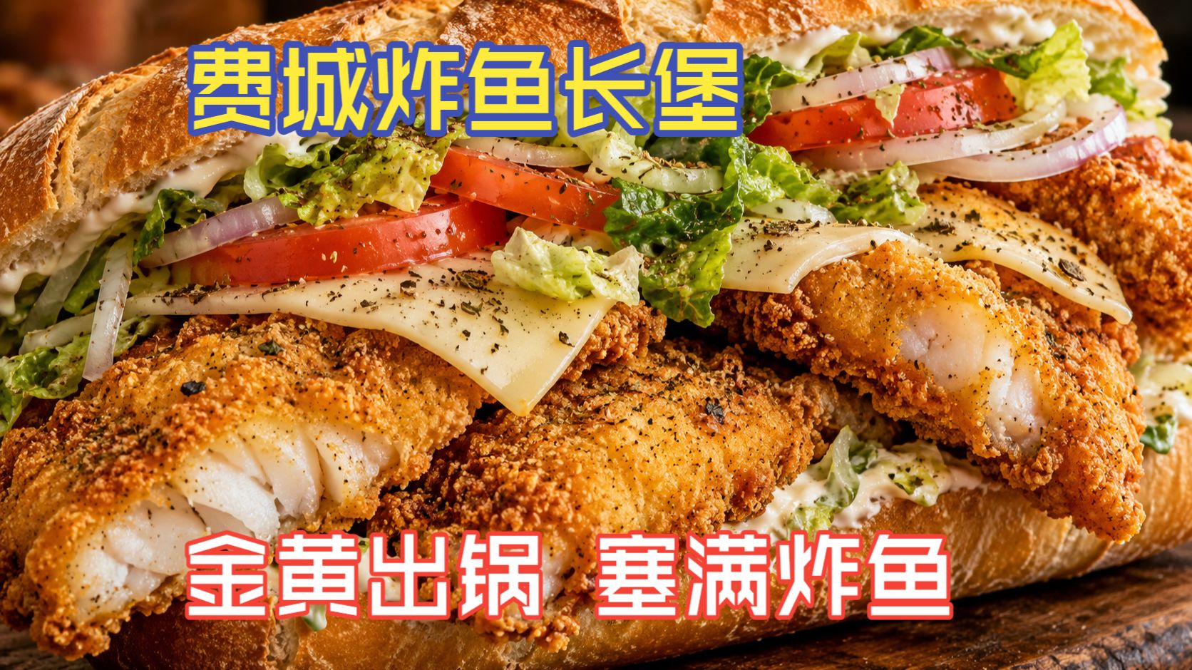 【英语食堂】费城爆红炸鱼长堡?！酪乳炸鱼裹面粉玉米粉，5分钟炸至金黄，整只长堡塞满?｜中英字幕