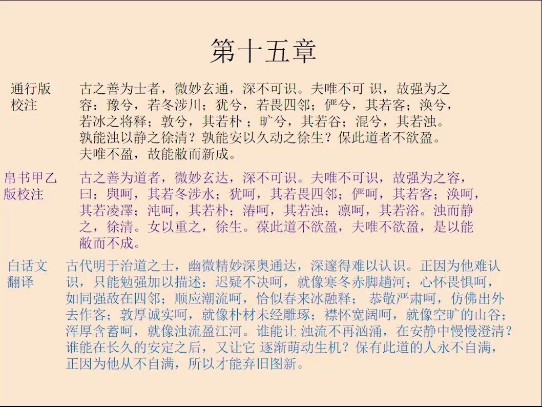 [图]15第十五章：老子《道德经》，原文朗读+白话文译文+胡乱解读。