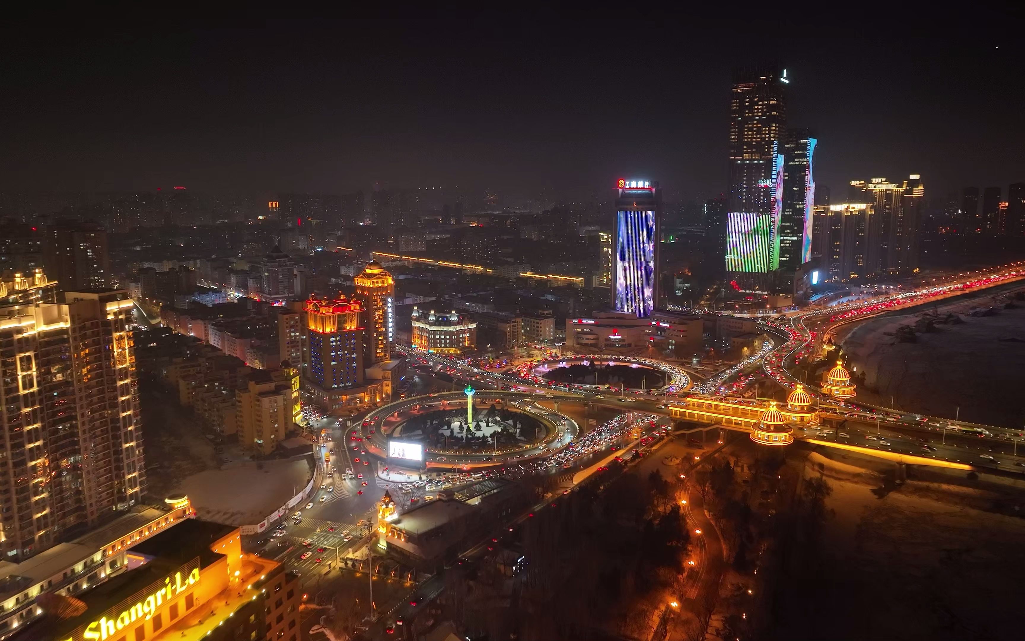 哈尔滨松花江公路大桥夜景航拍