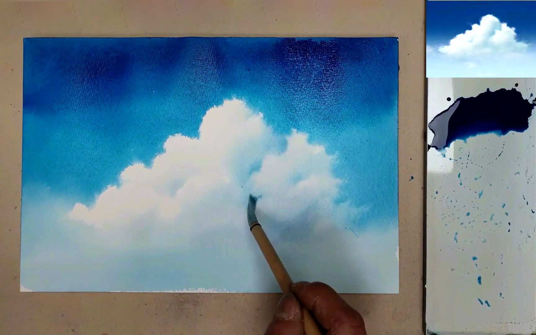 水粉画蓝天白云图片