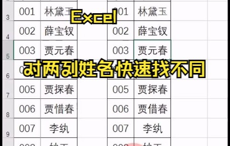 【Excel技巧】Excel如何对两列姓名快速找不同哔哩哔哩bilibili