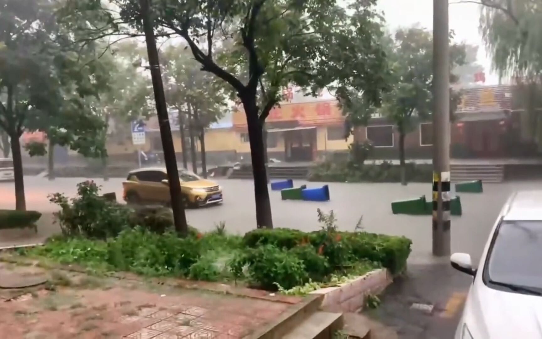 [图]现场！山东高密暴雨积水漫大街 街上垃圾桶集体漂流“出逃”