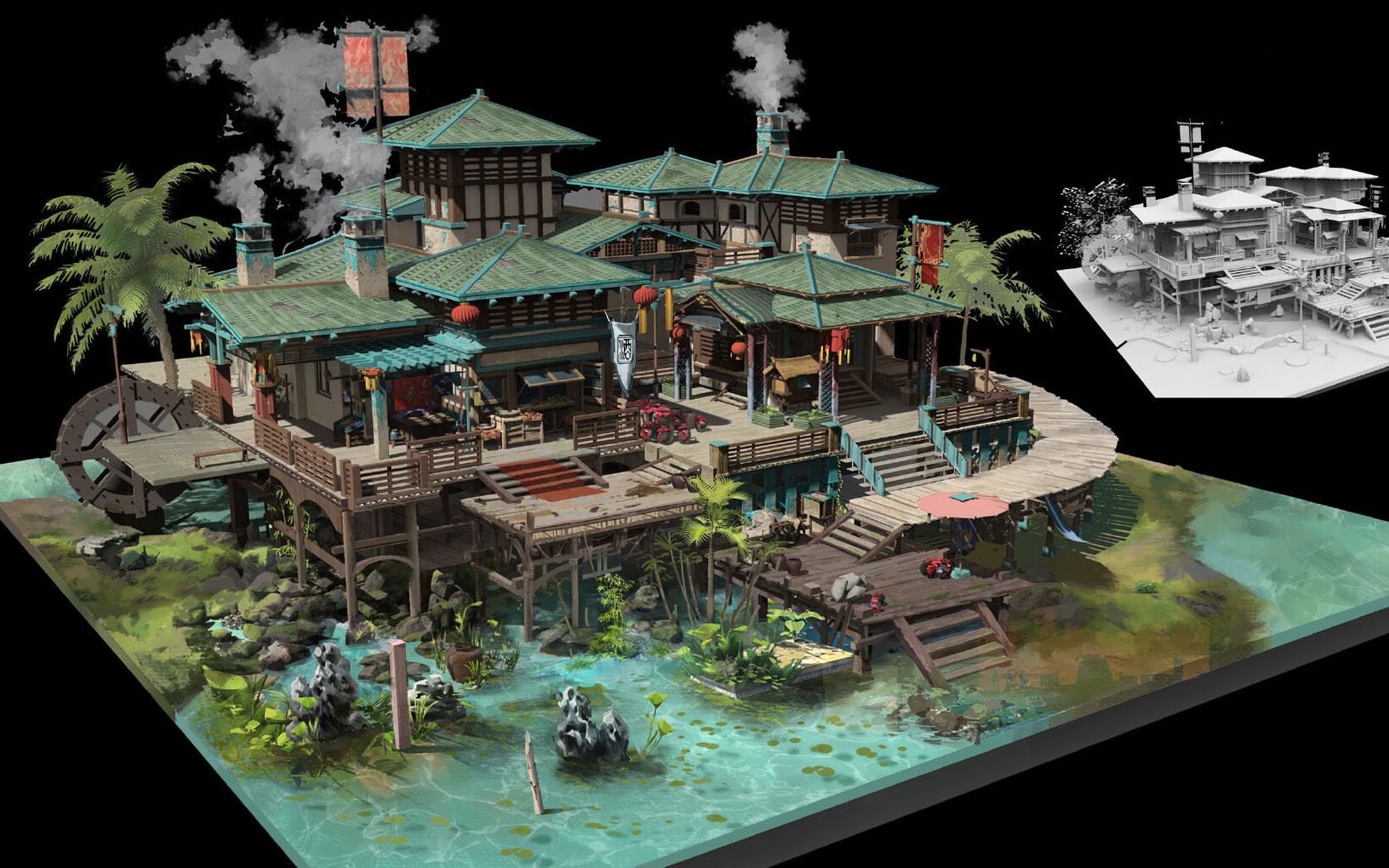 3dmax场景建模——游戏古风大场景建模(练习做完这个场景成就感满满)