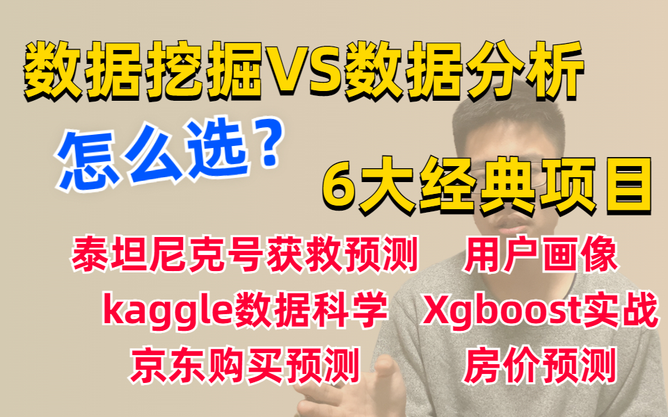 数据挖掘和数据分析的区别在哪?数据挖掘到底该怎么学?迪哥精讲6大经典kaggle数据挖掘项目,手把手带你打通数据挖掘!哔哩哔哩bilibili