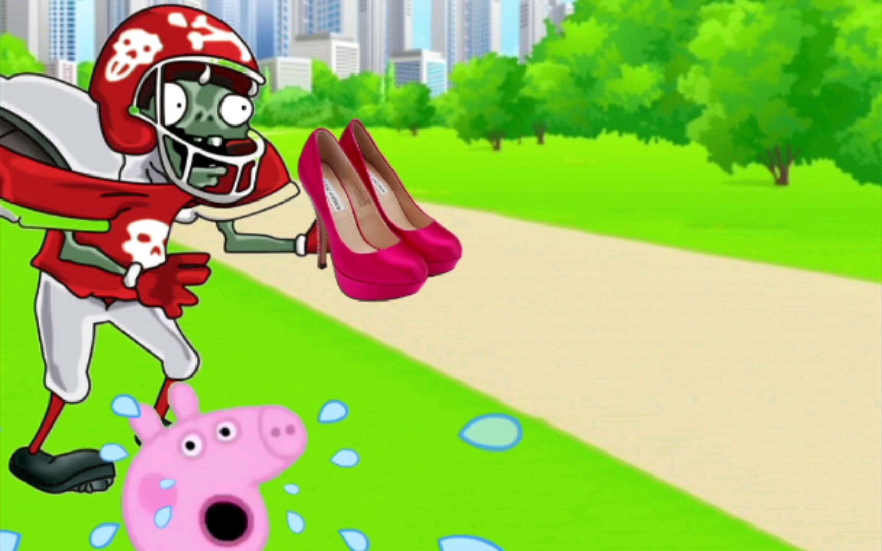 橄榄球僵尸抢走了佩奇送给猪妈妈的高跟鞋!
