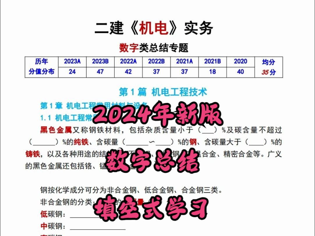 2024年二级建造师机电实务数字类总结每年约35分哔哩哔哩bilibili