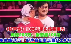 Download Video: 《好声音》10大选手出场费曝光，周深200万，张碧晨100万，单依纯80万！好声音却拿走百分之80？#那英#杨坤#中国好声音#中国好声音#刀郎#罗刹海市#周深