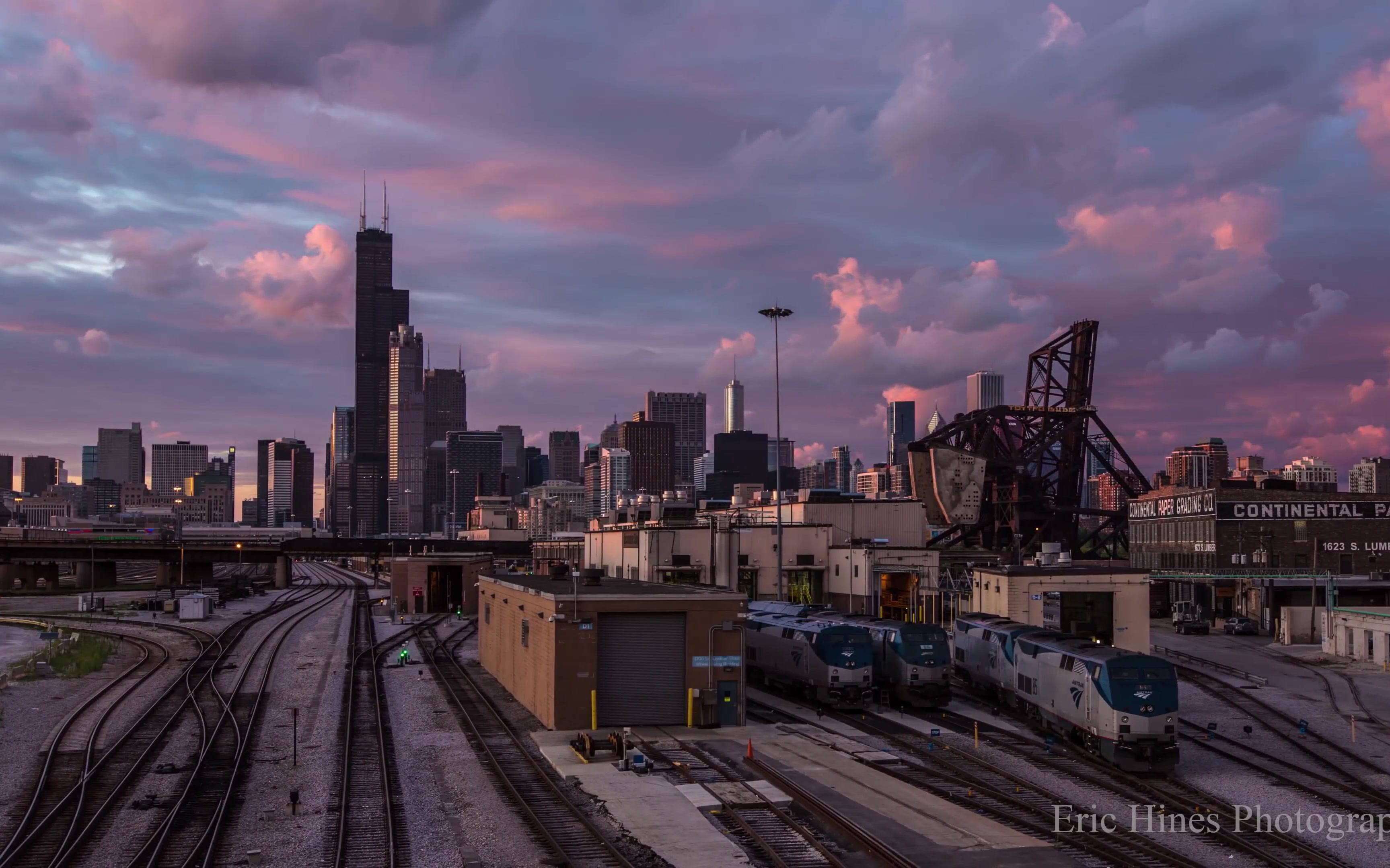 超高清4k洗版芝加哥城市景观4k超清演示片